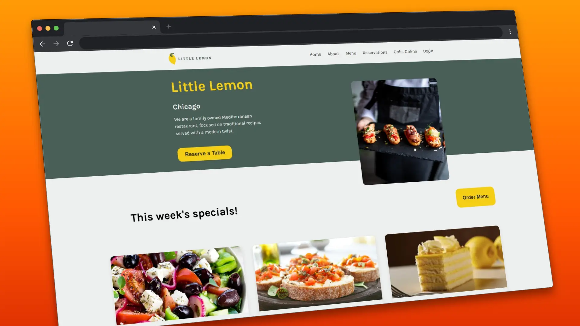 Screenshot of the project Little Lemon – Authentic Mediterranean Cuisine in Chicago